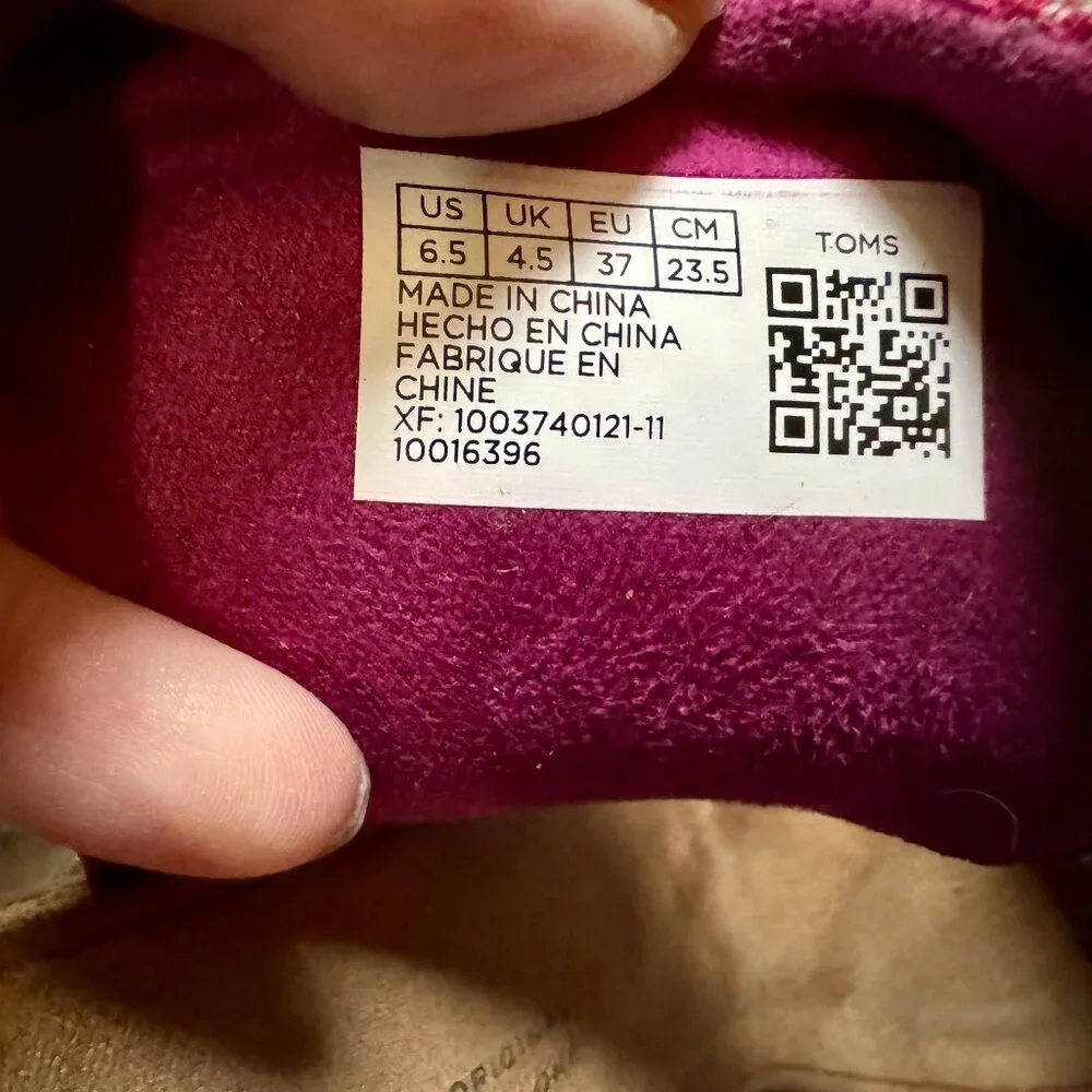 pink TOMS heeled peep-toes w/ zip closure & geometric pattern, women's size 6.5 - Picture 10 of 11